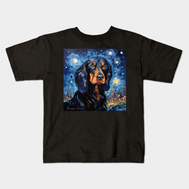 Gordon Setter Night Kids T-Shirt by NatashaCuteShop